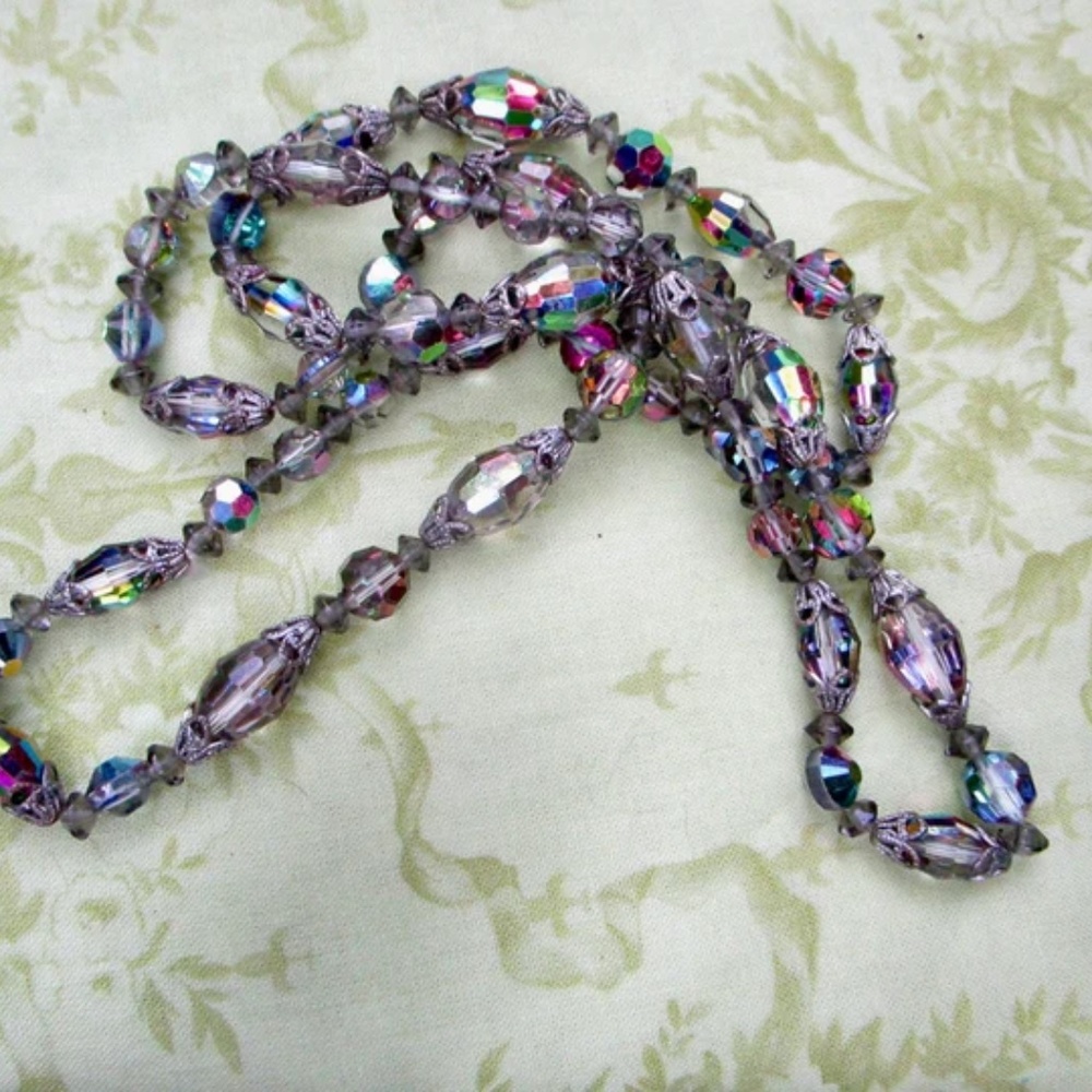 31-inch string of dark borealis glass beads, pretty necklace